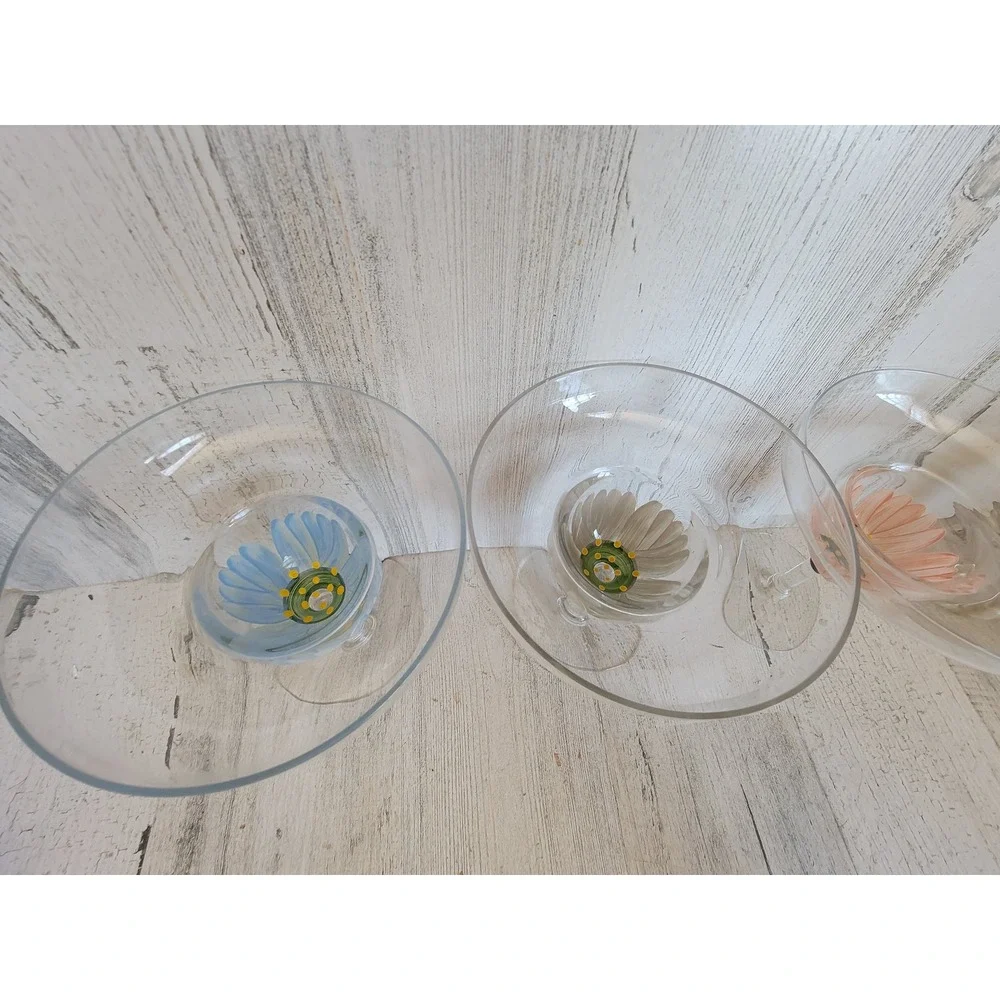 Vintage‎ flower margarita glass tulip set kitchen cup home decor unique floral